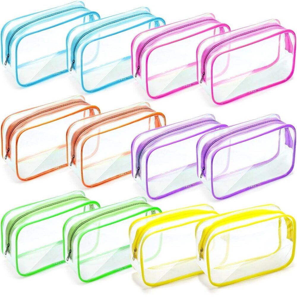 12 Pieces Clear Makeup Bags Cosmetic Storage Bags Pvc Zipper Pouches Travel Wate